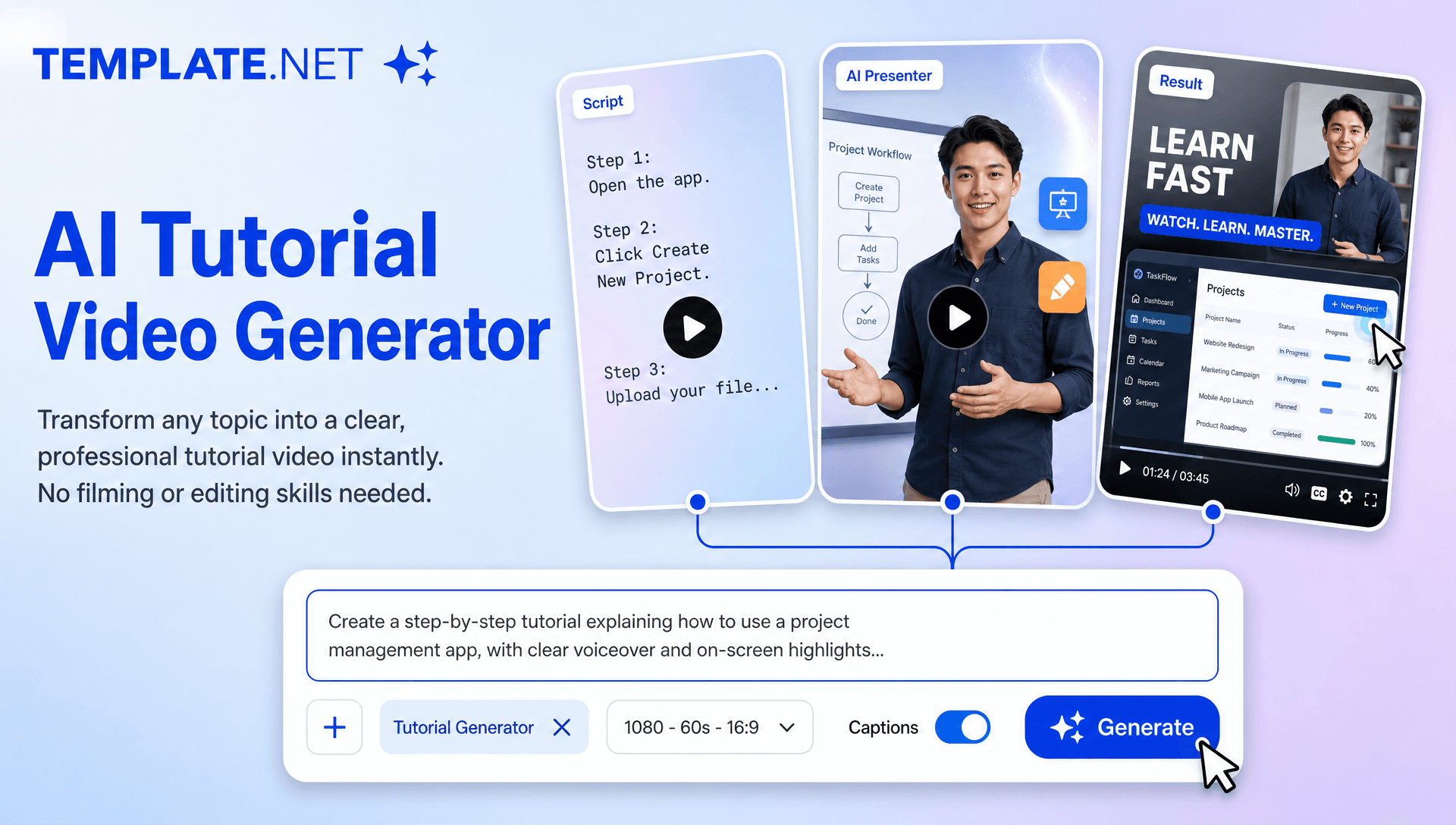 AI Tutorial Video Generator Online β Create Professional Tutorial Videos with AI